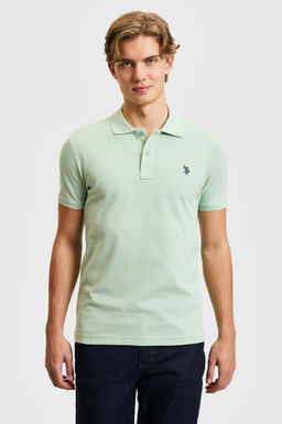 Erkek Slim Fit Polo Yaka Su Ye_ili Basic Ti__rt