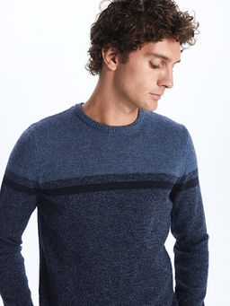 Bisiklet Yaka Uzun Kollu Renk Bloklu Erkek Triko Kazak