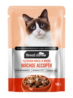 Ночной охотник пауч 100 г. Мясное ассорти желе 4607026706785  фото 2