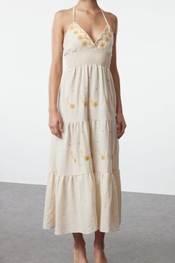 Tas Belden Ac?lan Cicek Nak?sl? Gipeli Midi Dokuma Elbise TWOSS24EL01116 - Trendyolmilla фото 4