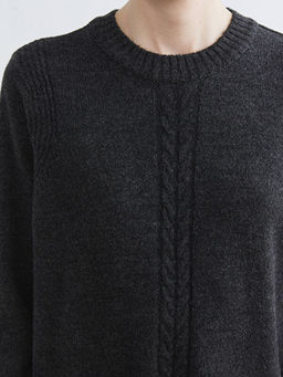 Bisiklet Yaka Kendinden Desenli Triko Elbise