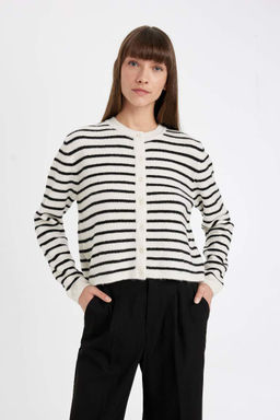 Полосатый кардиган стандартного кроя с круглым вырезом