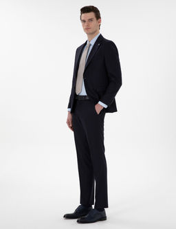 Lacivert Slim Fit _izgili %100 Y_n Tak_m Elbise