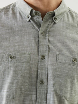 Regular Fit K?sa Kollu Keten G?r?n?ml? Erkek G?mlek