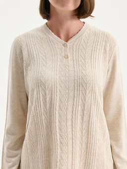 V Yaka Kendinden Desenli Kad?n Triko Kazak