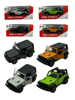 Металл. модель 10 см "Jeep (1:39)" 2 двери откр-ся (D3905-1) инерция, запаска, 4цв. в ассорт., в коробке
