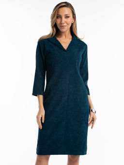 Платье вельветовое с воротником и карманами морская волна