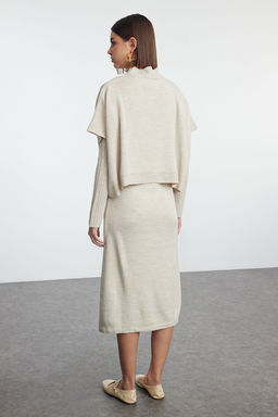 TRENDYOLMILLA Bej Genis Kal?p Midi Triko Suveterli Elbise TWOAW24EL00012  фото 5