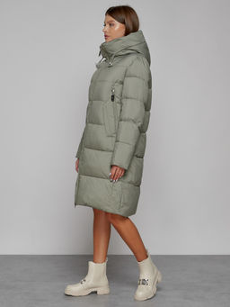 Пальто утепленное с капюшоном зимнее женское зеленого цвета 51155Z - MaxRita фото 2