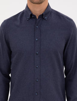 Lacivert Flanel Dokulu Slim Fit Uzun Kollu G_mlek