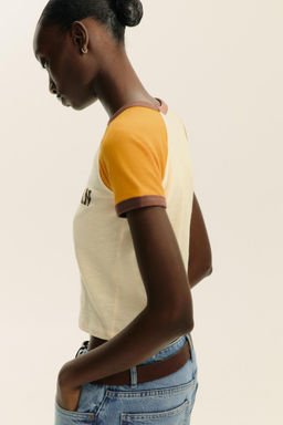 SLOGAN T-SHIRT WITH RIBBED TRIM - Zara фото 4