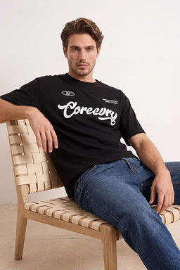 Siyah Oversize/Geni_ Kal_p Slogan Bask_l_ Tok Kuma_ T-Shirt TMNSS26TS00072