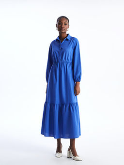 G?mlek Yaka D?z Uzun Kollu Elbise