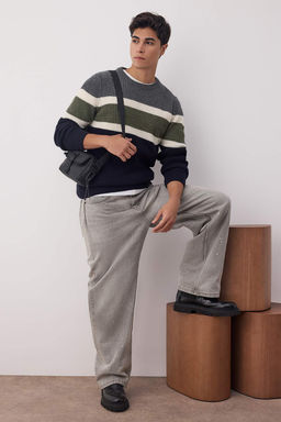 TRENDYOL MAN Gri Slim Fit Yunlu Bisiklet Yaka Panelli Renk Bloklu Triko Kazak TMNAW22KZ0343 - Trendyolmilla фото 22