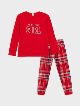 Bisiklet Yaka Bask?l? Uzun Kollu K?z ?ocuk Pijama Tak?m?