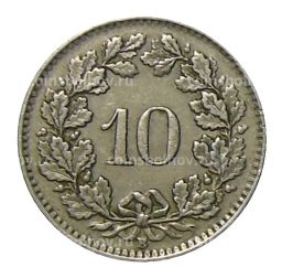 Монета 10 раппенов 1943 года Швейцария