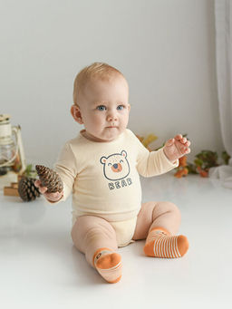 Bisiklet Yaka Uzun Kollu Nak?? Detayl? Kadife Erkek Bebek ??t??tl? Body 2li