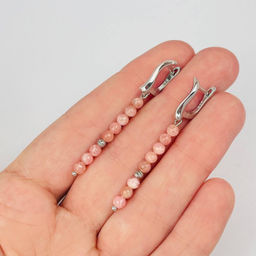 Серьги длинные с Родохрозитом