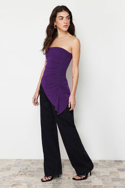 Siyah Straplez Buzgu Detayl? Fitted/Vucuda Oturan Esnek Orme Bluz TWOSS24BZ00054 - Trendyolmilla фото 10