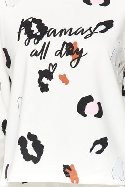 Beyaz %100 Pamuklu Leopar Desenli Sloganl? Tshirt-Jogger Orme Pijama Tak?m? THMAW24PT00211 - Trendyolmilla фото 8