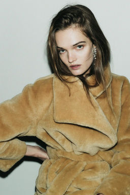 ZW COLLECTION BELTED FAUX FUR COAT - Zara фото 6