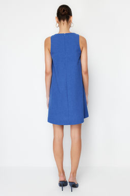 TRENDYOLMILLA Kahverengi Genis Kesim Keten Gorunumlu Kolsuz Mini Dokuma Elbise TWOSS23EL01497 фото 6