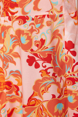 Pembe Cicekli A Kesim Viskon Midi Dokuma Elbise TWOSS24EL00714