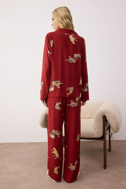 Trendyolmilla Lacivert Kaplan Desenli Viskon Dokuma Pijama Tak?m? THMAW25PT00036  фото 4