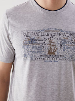 Bisiklet Yaka Bask?l? Penye Erkek Ti??rt