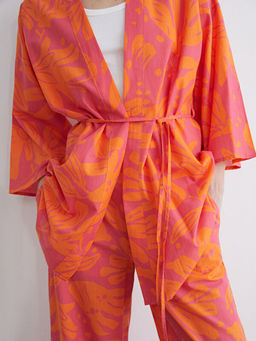 ?al Yaka ?i?ekli Oversize Kad?n Kimono