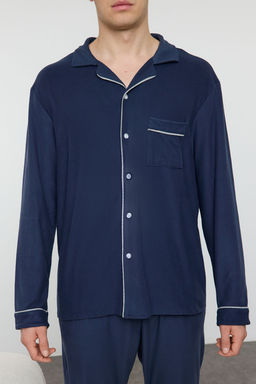 TRENDYOL MAN indigo Yumusak Tuse Orme Pijama Tak?m? TMNAW25PT00022 - Trendyolmilla фото 3
