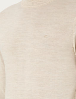 Bej Slim Fit Y_n Kar___ml_ _eyrek Bal_k__ Yaka Basic Triko Kazak