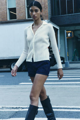 RIBBED FINE KNIT CARDIGAN