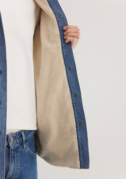 Jeremy Classic Denim Suni Kurklu Indigo Mavisi Jean Gomlek  фото 8