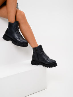 Ботинки 319.PODYUM141bl.Вакса черная/шерсть