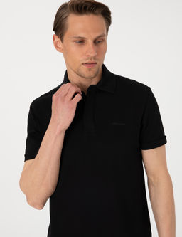 Siyah Slim Fit %100 Pamuk K_vr_lmaz Amerikan Pike Polo Yaka Basic Ti__rt