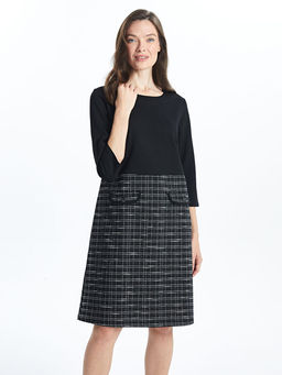 Bisiklet Yaka Ekose A Kesim Elbise