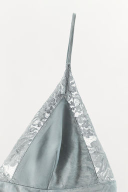 TOP CROP JACQUARD ENCAJE / Gris / Azul