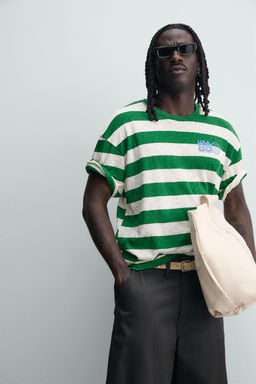 CAMISETA RAYAS ESTAMPADO CONTRASTE / Verde / Crudo - Zara фото 6