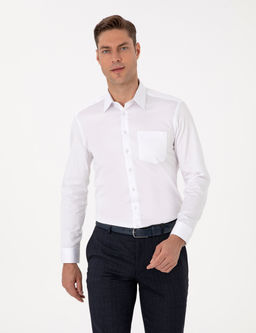Beyaz %100 Pamuk Parlak Saten Regular Fit Uzun Kollu Basic G_mlek