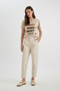 Paperbag Gabardin Pantolon Yuksek Bel Cepli Basic Duz Standart Paca