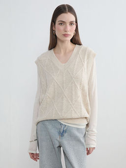 Baklava Desenli Oversize Kad?n Triko S?veter