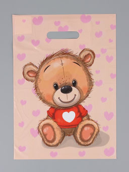 Цена за 50 шт. Пакет "Медвежонок", полиэтиленовый с вырубной ручкой, 29 х 40 см, 35 мкм