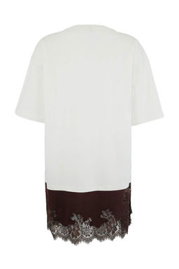 Limited Edition Ekru T-Shirt Elbise Dusuk Kol K?sa Kollu Tok %100 Pamuk Orme Elbise TWOSS26EL00412