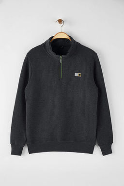 Siyah Regular/Normal Kesim Dokulu Etiket Detayl? Fermuarl? Sweatshirt TMNAW26SW00062 - Trendyolmilla фото 31