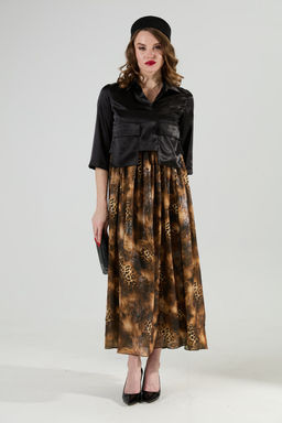 Платье NIKVA н514-4 чёрный и кофейный леопард