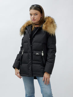 Куртка Бренд Visdeer ПРЕМИУМ КЛАССА зимняя с мехом ЕНОТА, черного цвета - Mtforce фото 12