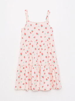 Kare Yaka Desenli Ask?l? Pamuklu K?z ?ocuk Elbise - Waikiki фото 2