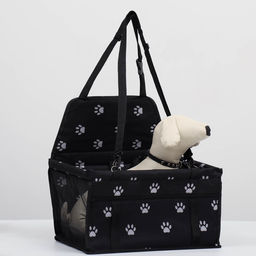 Автокресло для животных 40*30*25 см, чёрное с белыми лапками - Пижон фото 2