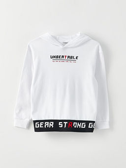 Kap??onlu Bask?l? Uzun Kollu Erkek ?ocuk Ti??rt